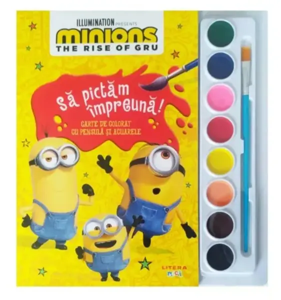 Minions, Sa pictam impreuna, Carte de colorat cu pensula si acuarele