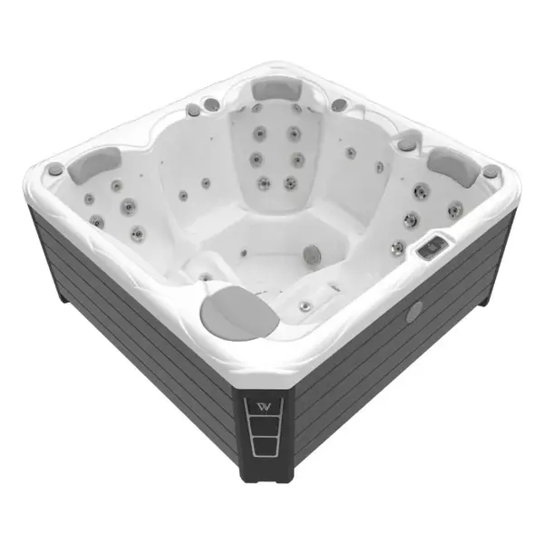 Minipiscina jacuzzi 5 persoane Wellis, alb-lucios, 42 jeturi hidromasaj, WiFi, sistem audio, 200A 200 cm, Wellis Budapest Life Deluxe