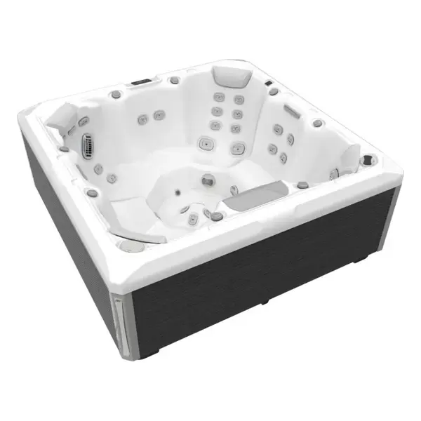 Minipiscina jacuzzi 7 persoane, alb-lucios, 46 jeturi hidromasaj, 215 A 215 cm, WiFi, sistem audio, Wellis Mandala Deluxe