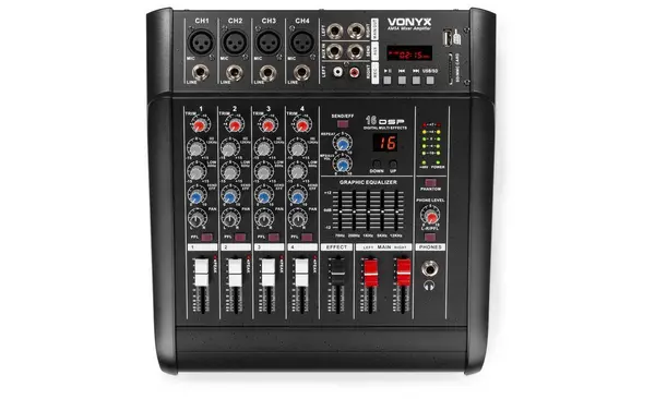 Mixer activ Vonyx AM5A, cu amplificator de 2x 500W, 5 canale, Bluetooth, port USB, MP3, slot SD