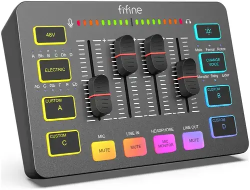 Mixer audio Fifine SC3, XLR, USB, iluminare RGB, Negru