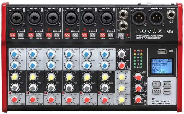 Mixer audio Novox - M8 MKII, negru/roșu