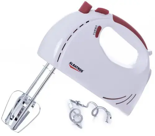 Mixer de mana Albatros MXA200, 200W, 5 viteze (Alb/Rosu)