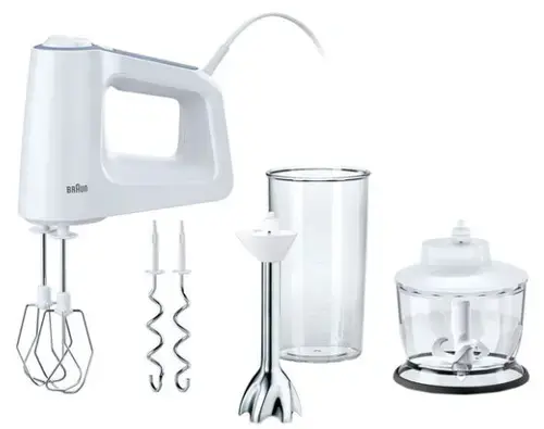 Mixer de mana Braun HM3137WH, 500 W, 5 viteze (Alb)
