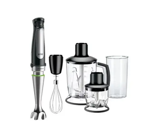 Mixer de mana Braun MultiQuick 7 MQ7045X, Blender/Tocator 1.25 L, Cana gradata 0.6 L, Tocator 0.35 L, Easy SmartSpeed, PowerBell Plus, SplashControl (Negru/Argintiu)