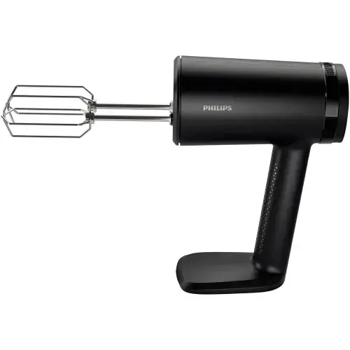 Mixer de mana Philips seria 5000,HR3781/00, 500W, 5 viteze plus functie turbo, Pornire lina, Ecran LED, Design cu raza mare de actiune, Carlige din otel inoxidabil pentru aluat, Palete de sarma din otel inoxidabil (Negru)