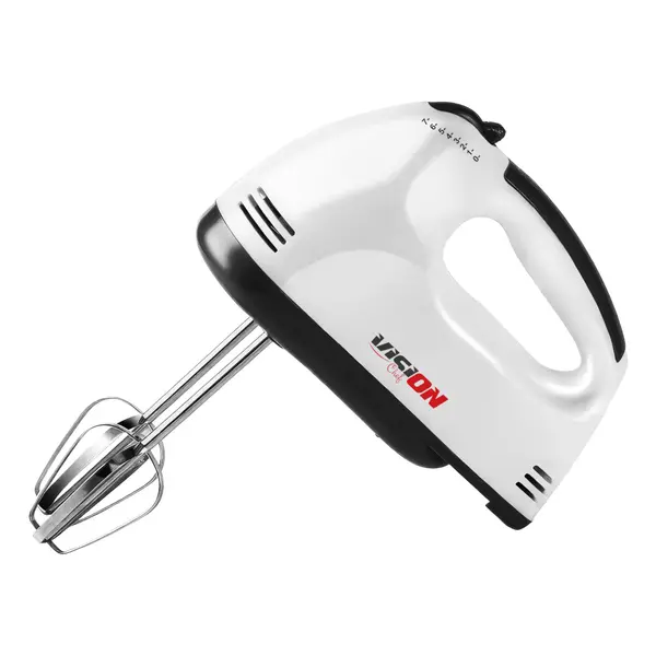 Mixer de mana Vision Chef VMH260W01, 260W, 7 trepte de viteza, accesorii pentru mixare si framantare, Alb/Negru