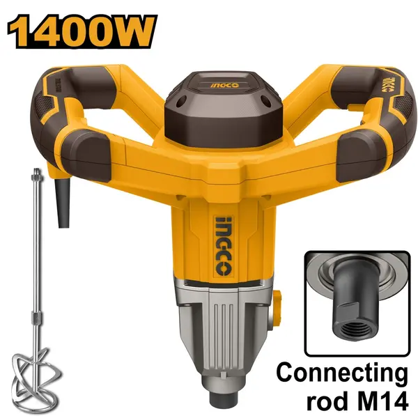 Mixer electric 1400W INGCO MX214008 cu paleta, 2 viteze, 6 trepte, M14, mixer mortar adeziv si vopsea profesional