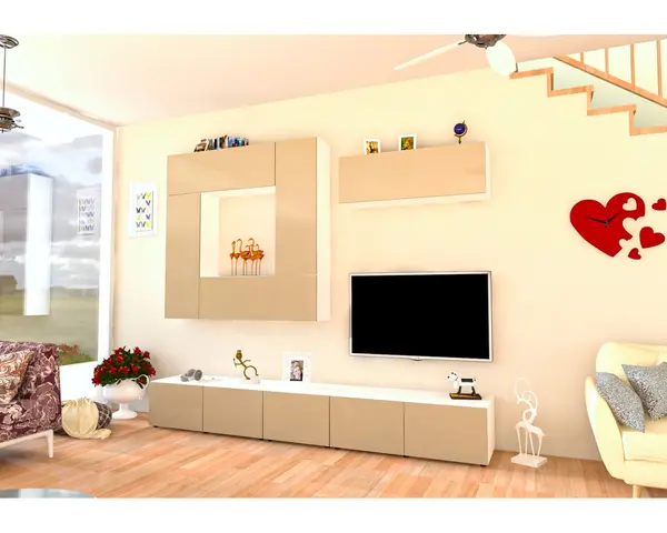 Mobila Living Armonia V2 PAL Cappuccino Lucios - cu sistem PUSH TO OPEN