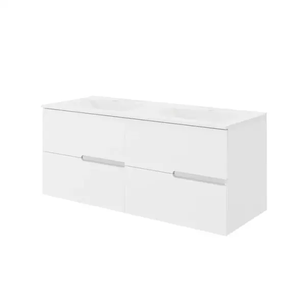 Mobilier baie alb cu doua lavoare si 4 sertare soft close, Toledo, 120 cm
