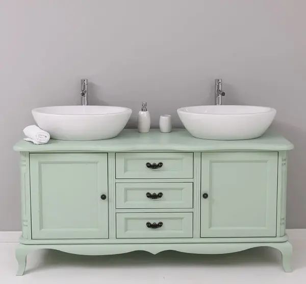 Mobilier baie Chic cu 2 usi si 3 sertare pentru chiuveta suprapusa cu finisaj Mint