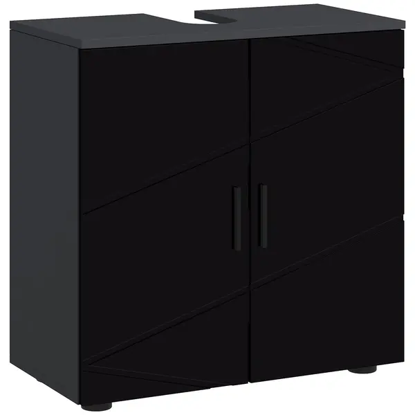 Mobilier de baie cu dulap cu 2 uși, Mobilier de baie din lemn cu poliță reglabilă, 60x30x60cm negru kleankin | Aosom Romania