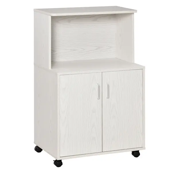 Mobilier de bucatarie cu roti HOMCOM, 60.4x40.3x 97cm, textura lemn alb/dungat | Aosom RO
