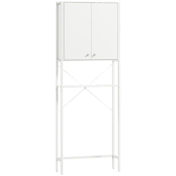 Mobilier HOMCOM pentru Baie Deasupra WC-ului cu Dulap și Raft Deschis, Mobilier Salvaspazio cu Picioare din Metal pentru Baie și Spălătorie, 64x20x180 cm, Alb | Aosom Romania
