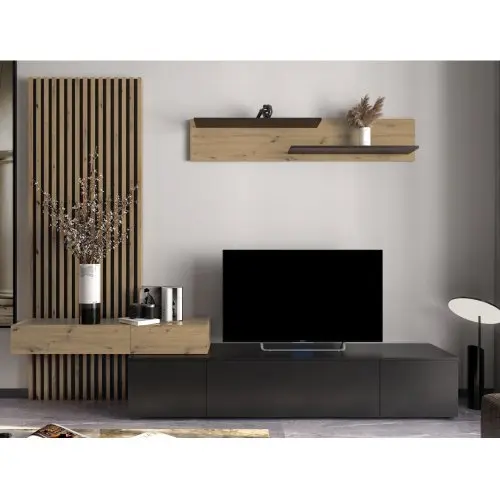 Mobilier Living Rebeka Plus Negru Stejar Artisan - Set Mobila Living Modern