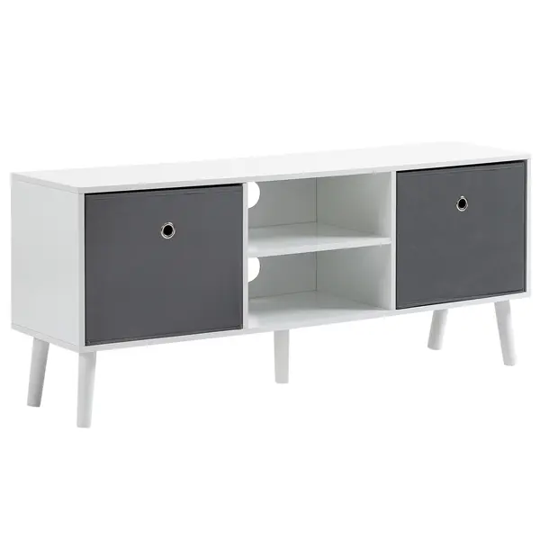 Mobilier pentru televizoare cu 2 rafturi deschise, Orificii pentru cabluri, MDF, 110x29x46,5cm Alb, Gri HOMCOM | Aosom Romania