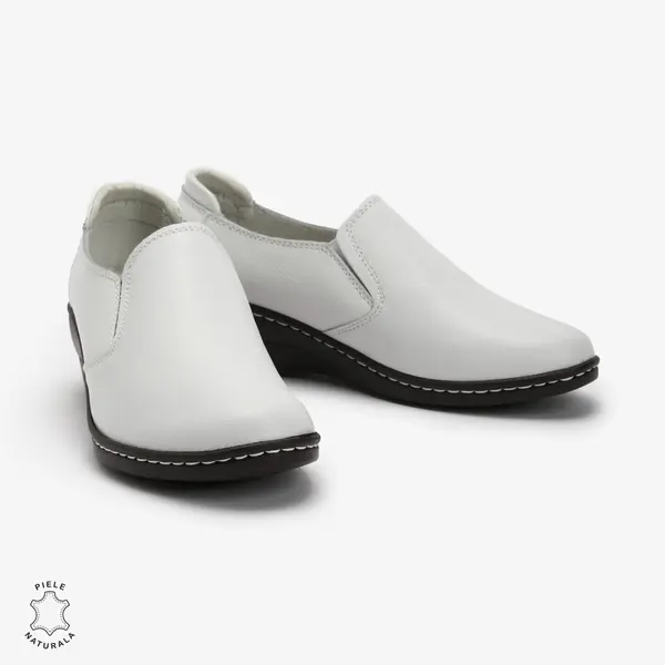 Mocasini Dama din Piele naturală CRL0118 Alb