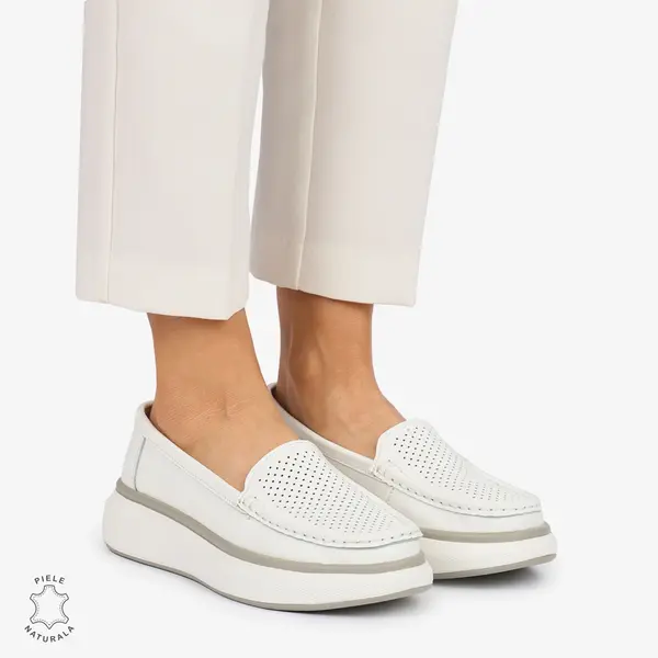 MOCASINI dama din Piele Naturala CRL1057 CULOARE: ALB