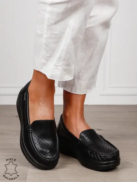 MOCASINI damă din piele naturală CRL1579 NEGRU
