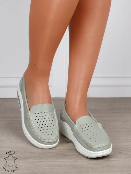 Mocasini Dama Piele Naturala perforati cu talpa groasa CRL0079 BARILLA