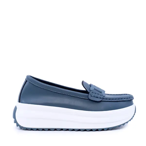 Mocasini femei Benvenuti albastri din piele cu accesoriu deco 1941DM026BL