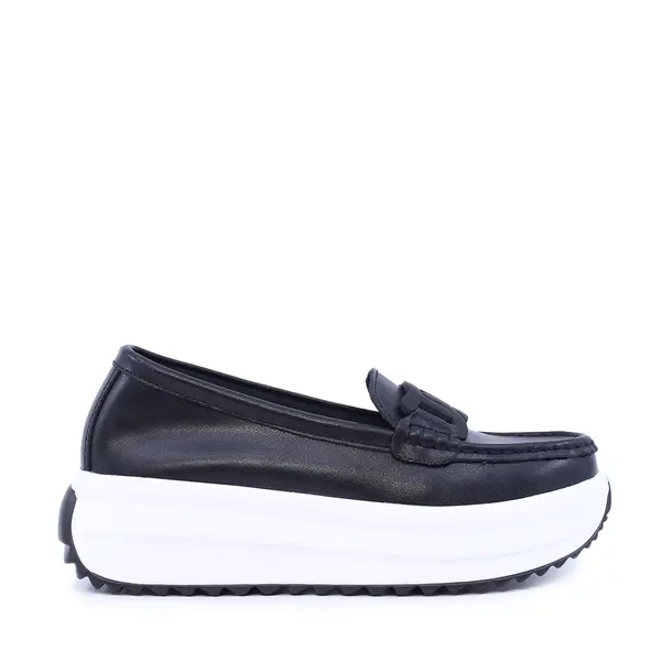 Mocasini femei Benvenuti negri din piele cu accesoriu deco 1941DM026N