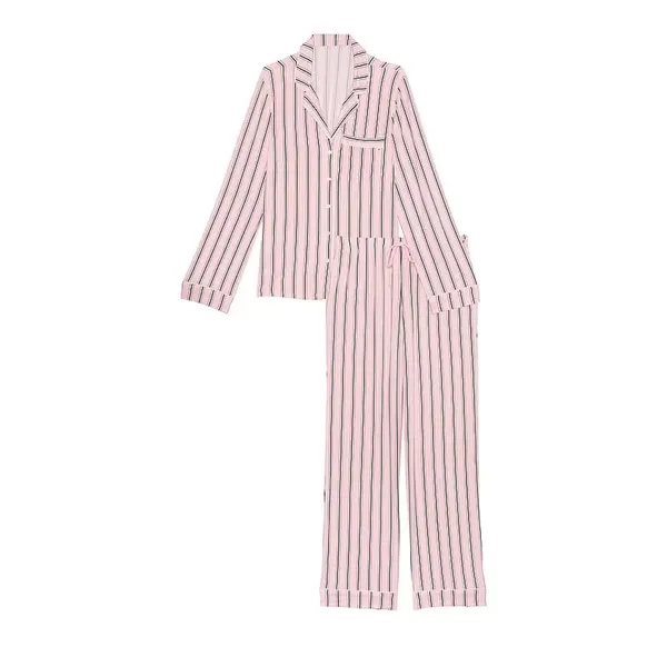 Modal long pajama set - pink stripe Xl