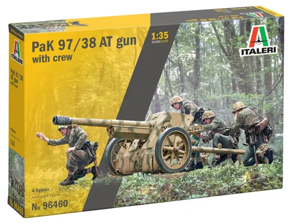 Model asamblabil Italeri Moderne: Trenuri - tun antitanc german Pak 97/38 AT cu echipaj, 4 cifre