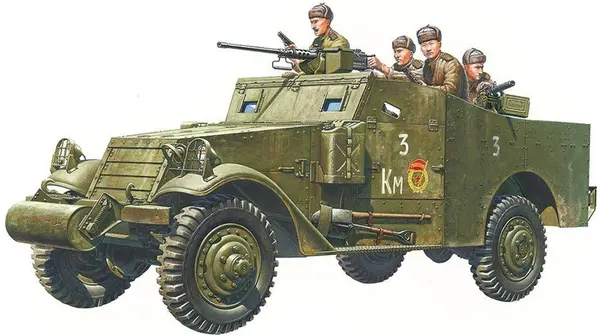 Model de asamblare TAMIYA Militar: Mașini - Mașină blindată americană M3A1, 5 figuri (TAM35363)