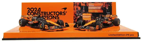 Model de colecție MINICHAMPS Mașini de curse - Set de 2 mașini: McLaren F1 Team MCL38, Campioni Constructori, Norris/Piastri, GP Abu Dhabi 2024, Ediție limitată 216 buc.