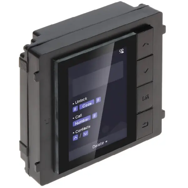 Modul de afisare pentru videointerfon modular Hikvision DS-KD-DIS; ecran LCD 3.5 inch, rezolutie 320x480P; 4 butoane de operare;