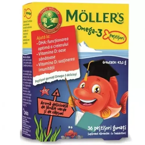 Mollers omega3 lime si capsuni, 36 pestisori gumati Zephyr Labs