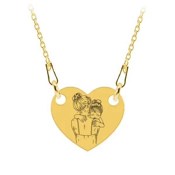 Mom - Colier personalizat din argint 925 "Te iubesc mami" inimioara / banut placat cu aur galben 24K