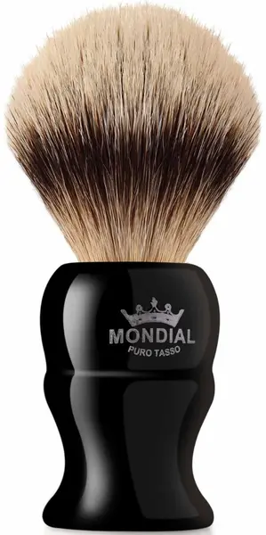 Mondial 1908 Perie de bărbierit cu păr din Silver Badger, mărime M, mâner negru