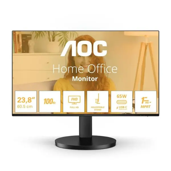 Monitor AOC 23.8", IPS, FHD 1920x1080, 100Hz, 4ms (1ms MPRT) FlickerFree, Boxe 2Wx2, HA, HDMI, USB hub, USB-C, 24B3CF2