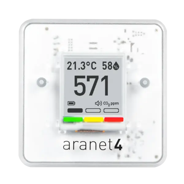 - Monitor Aranet4 HOME, Wireless, Senzor CO₂ tip NDIR, Temperatură, Umiditate relativă, Presiune atmosferică, , Ecran E-Ink, Portabil, Alb