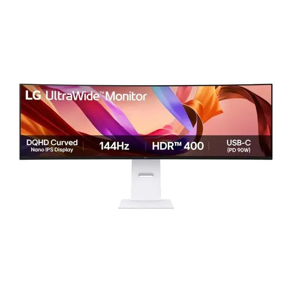 Monitor Curbat LG UltraWide 49U950A-W.AEU, Nano IPS, LED, Dual QHD (5120 x 1440), 144 Hz, 5ms, 2x HDMI, 1x DisplayPort 1.4, 1x USB-C, NVIDIA G-Sync™, Gaming mode, Black Stabilizer, DAS, Crosshair, 2 boxe stereo x 10W, Alb