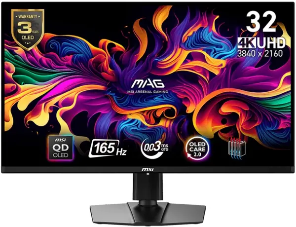 Monitor de gaming MSI - MAG 321UP QD-OLED, 32'', 165Hz, 0.03ms, FreeSync