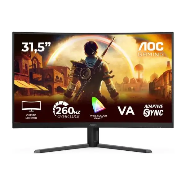 Monitor Gaming AOC C32G42ZE, Curbat 1500R, 31.5", Full HD (1920x1080), VA, WLED, 260Hz OC (240Hz Native), 0.3ms MPRT, 4ms GtG, Adaptive Sync, HDR 10, Flicker Free, TUV Low Blue Light (hardware), HDMI, DisplayPort, Negru