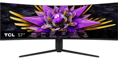 Monitor Gaming Curbat QD-mini LED TCL 57R94 57inch, Dual UHD (7680x2160), 120Hz, 1ms, AMD FreeSync™ Premium, NVIDIA G-Sync Compatible, R1000, Boxe 10W x2, USB Type-C 90W, Hub USB, 2x HDMI, DisplayPort, Pivot, VESA (Alb)
