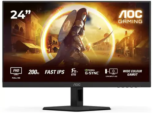 Monitor Gaming Fast IPS LED AOC 23.8inch 24G4HRE, Full HD (1920 x 1080), HDMI, DisplayPort, Boxe, 200 Hz, 0.5 ms (Negru)