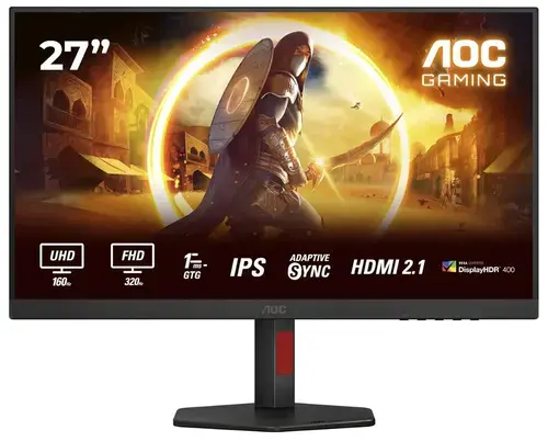 Monitor Gaming Fast IPS LED AOC 27inch U27G4R, UHD (3840 x 2160), HDMI, DisplayPort, Pivot, 320 Hz, 1 ms (Negru/Rosu)