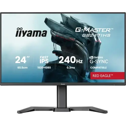 Monitor Gaming Fast IPS LED Iiyama 23.8inch GB2471HS-B1, Full HD (1920 x 1080), HDMi, DisplayPort, Boxe, Pivot, 240 Hz, 0.3 ms (Negru)