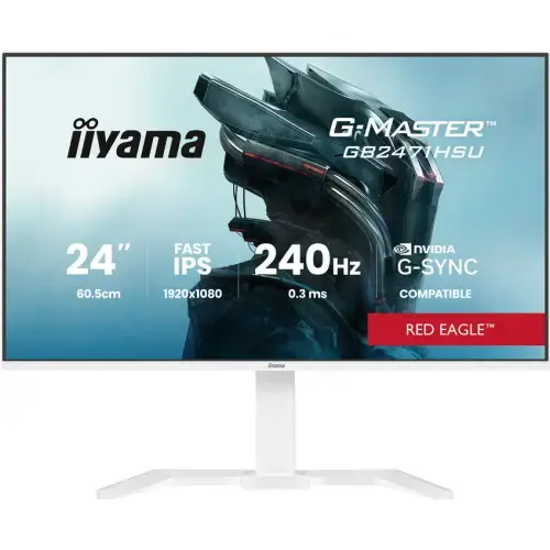 Monitor Gaming Fast IPS LED Iiyama 23.8inch GB2471HSU-W1, Full HD (1920 x 1080), HDMI, DisplayPort, Boxe, Pivot, 240 Hz, 0.3 ms (Alb)