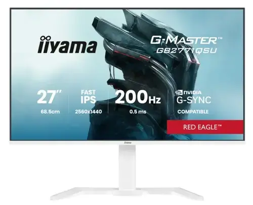 Monitor Gaming Fast IPS LED Iiyama 27inch GB2771QSU-W1, QHD (2560 x 1440), HDMI, DisplayPort, Boxe, Pivot, 200 Hz, 0.5 ms (Alb)