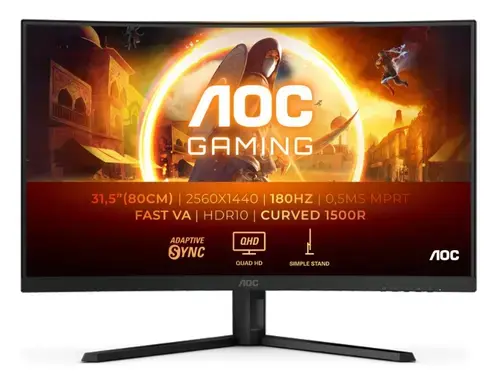 Monitor Gaming Fast VA LED AOC 31.5inch CQ32G4VE, QHD (2560 x 1440), HDMI, DisplayPort, Ecran curbat, 180 Hz, 0.5 ms (Negru)