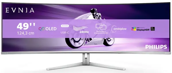 Monitor gaming Philips - Evnia 49M2C8900, 48.8'', 240Hz, 0.03ms, QD-OLED, Curved, alb