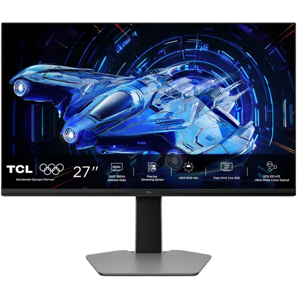 Monitor gaming QD-Mini LED Fast-HVA TCL 27G64, 27", QHD, 180Hz, 1ms, FreeSync Premium, HDR600, Pivot, Negru
