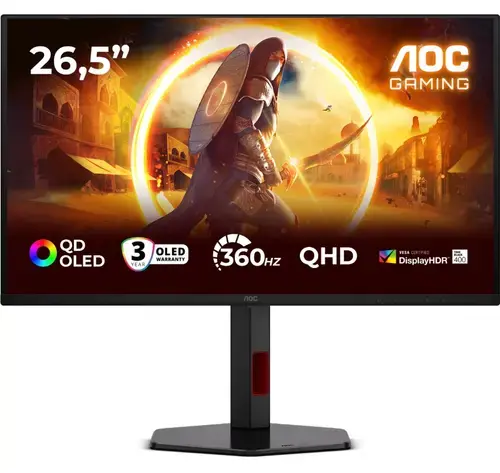 Monitor Gaming QD-OLED AOC 26.5inch Q27G4SDR, QHD (2560x1440), HDMI, DisplayPort, Pivot, 360 Hz, 0.03 ms (Negru)