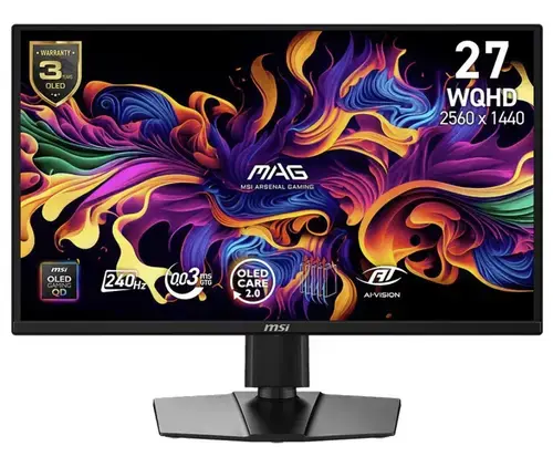 Monitor Gaming QD-OLED MSI 26.5inch MAG 272QP QD-OLED X24, WQHD (2560 x 1440), HDMI, DisplayPort, Pivot, 240 Hz, 0.03 ms (Negru)